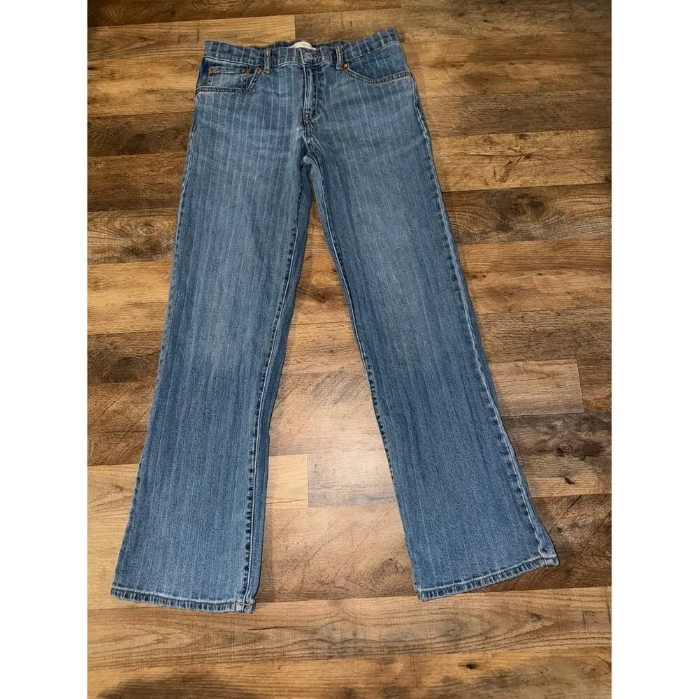 Levi’s girls stripe wide leg blue jeans with adjustable waistband